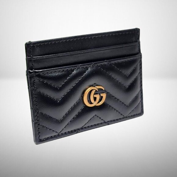 GUCCI NEW GG MARMONT BLACK QUILTED CARD HOLDER - Picture 1 of 6